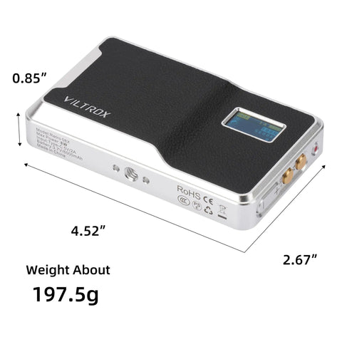 Retro 08X On Camera RGB LED Light With 6000mAh Battery, dimensions and weight specifications in inches and grams