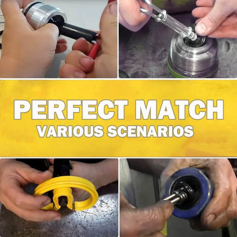 Hands using Three Pack Hydraulic Seal Installation Tools Kit For Cylinder Piston Repair And U-Cup Rod Seals Pro Grade Upgraded Seal Twistor Install Tool Set With Three Sizes For Quick Easy In-Cylinder Install.