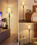 Retro Chic Classic Floor Lamp With Bronze Fabric Shade, Tall Rustic Pole Light in Living Room, Bedroom, and Office settings.