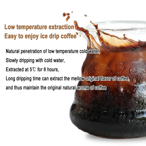 Top Shelf Wood And Glass Ice Drip Cold Brew Coffee Maker Boasting 3000 Ml Capacity that brews cold coffee with low temperature extraction.