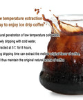 Heavy Duty Ice Drip Cold Brew Coffee Maker With Solid Wood And Glass Tower Adjustable Stainless Steel Valve Quick Four To Six Hour Brew For Straight Up Smooth Chilled Sips At Home with coffee splashing