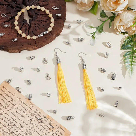 Rock Your Custom Jewelry With This Ultimate 270 Piece Silver Alloy Crafting Kit Featuring 9 Styles Cord End Caps Lobster Clasps Jump Rings And Crimp Beads For Stunning Bracelet Necklace Paracord DIY Creations That Go Viral Anywhere silver alloy findings with tassel earrings and bracelet