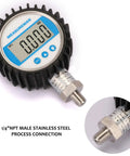 Digital Pressure Gauge With 3-1/8 Inch Dial, 0-100 Psi Bar MPa KPa Readout, 1/4 Inch NPT Lower Mount, Backlit Display