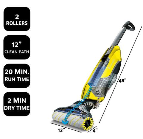 Electric Mop And Floor Cleaner For All Hard Floors Cordless With 500 RPM Front Rotating Rollers, dimensions 48x12x4 inches
