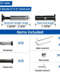 One Eighth Inch Black Swageless Invisible Cable Railing Kit With Hardware No Crimper Needed And Reusable Swageless Fittings Tensioner And Terminal Hidden For Two By Two Inch Metal Posts In 316 Stainless Steel Cable Railing System diagram showing components and tools included