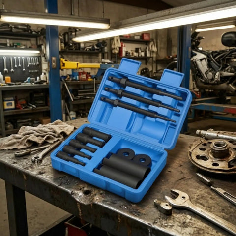 Heavy Duty Internal Bearing Puller Kit Extraction Tool 12 Pieces With Puller Rods Adapters Washers Heat Treated 45 Steel Built Tough For Hard Mechanical Work Keeping Storage Slick Ready To Go For Fast Access Repair Like A Boss Mechanic Fixing Daily in blue case on workbench