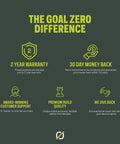 The Goal Zero Difference features 2-year warranty, 30-day money back, award-winning support, premium build, and give-back initiatives.
