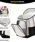 Sport Stripe Baseball Cooler Backpack open view with mesh pocket and high capacity compartments, 13x7.9x16.9 in size