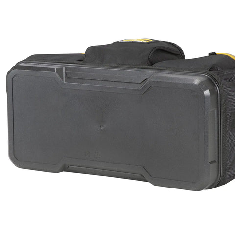16 Inch Molded Base BigMouth Tote Tool Bag with molded base for stability and water resistance, shown from bottom view
