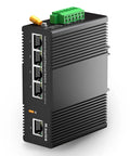 Hardcore Five Port Gigabit Ethernet Switch Built Like A Tank For Gritty Workshop Jobs Featuring Din Rail Hardware.