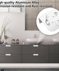 Installed view of Eight Pack Finger Edge Self Stick Cabinet Drawer Pulls 80mm White Concealed Handles on bathroom drawers.