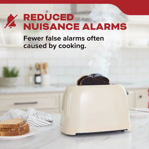 Hardwired Smoke Detector With Ten Year Battery Backup For 120V Homes 85 dB Alarm Red LED Visual Warning Model 20SA10 Three Pack Detects Smoke Faster To Keep Your Crew Safe, kitchen toaster image