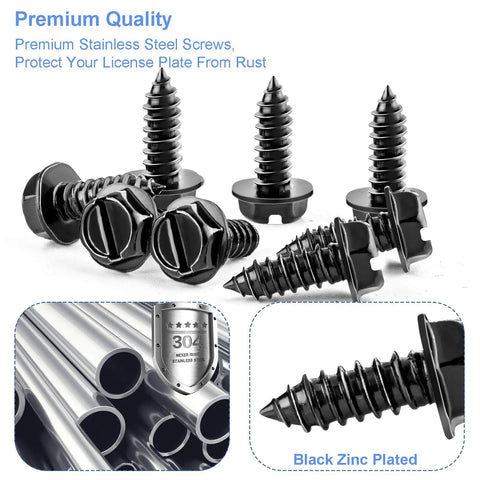 Eight Sets Premium Stainless Steel License Plate Screws Kit For Most Cars And Trucks Rust Proof And Anti Rattle Bolts, black finish.