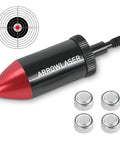 Arrow Laser Sight for Bow and Crossbow, Tactical Archery Red Dot Bore Sight with target and batteries visible