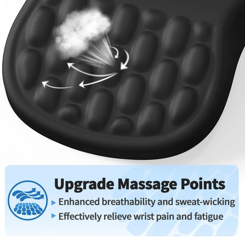 Close-up of black Ergonomic Mouse Pad With Wrist Support And Gel Memory Foam Non Slip Base Pain Relief For Home Office And Gaming Fits Computer Keyboard And Laptop 8 Degree Slope With Massage Bumps showing massage points.