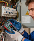 Technician using USB Rechargeable Digital Multimeter With Large Color Screen And Backlight in electrical panel