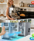10 Piece Self Adhesive Appliance Casters With 360 Degree Slick Swivel Rollers, Heavy Duty Abs Sticky Mover Pads For Furniture, Coffee Makers, And Air Fryers, Smooth As Butter Glide with coffee maker in use.