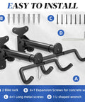 Bike Wall Mount Hanger Adjustable 2 Pack with screws and wrench for easy installation