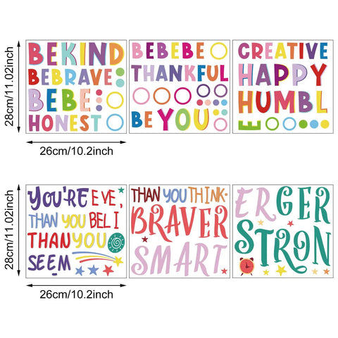 Six Sheets Colorful Inspirational Wall Decals Set With Motivational Quotes For Nursery And Home Decor, six sheets, colorful text.