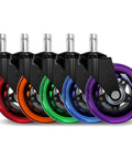 Original Roller Style Office Chair Wheels Set Of 5 Rainbow Casters for Hardwood Floors and Carpet, front view