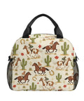Front view of Desert Horse Insulated Kids Lunch Box with horse pattern, easy-clean lining, and adjustable strap for school and camping.