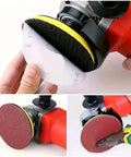Premium 5 Inch Hook And Loop Sanding Discs With Durable Aluminum Oxide abrasive for Heavy Duty Wood Metal Work in use with a power tool.