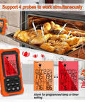 Digital Wireless Meat Thermometer For Grilling And Smoking With Four Probes Oven Safe Kitchen Thermometer 490 Feet Remote Monitor For Backyard BBQ Beef Steak Turkey Candy Desserts, showing four probes in oven meat.