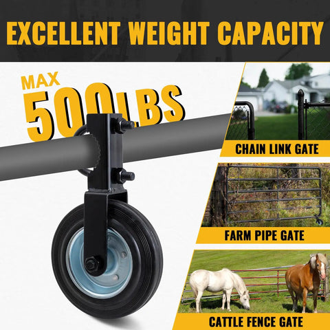 Straight Up Solid Gate Roller Wheels To Take The Drag Out Of Metal Tube Fences Smooth Six Inch Black Anti Sag Tracks image showcasing max 500 lb weight capacity.