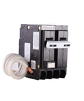 50 Amp 2-Pole GFCI Circuit Breaker 120/240V with grounding wire, front view