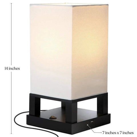 Maxwell Bedside Lamp With USB Port For Bedroom And Living Room Cozy Wood Frame Nightstand Light