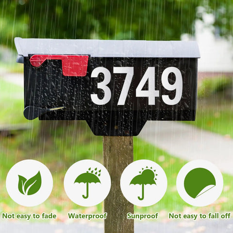 Large 3 Inch Reflective Mailbox Numbers Set With 30 Waterproof Vinyl Digits 0 Through 9 Easy Self Adhesive On Mailbox