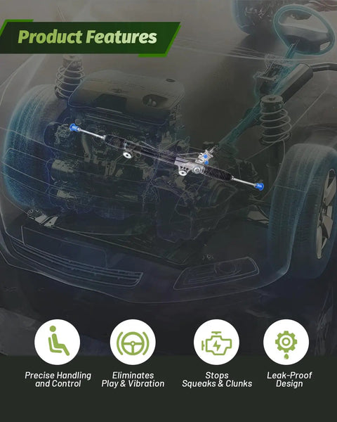Diagram showing Hydraulic Power Steering Rack And Pinion Assembly For 2WD Front Steering Replacement For 1999 2006 Chevrolet Silverado 1500 And 1999 2006 GMC Sierra 1500 2WD with highlighted features.