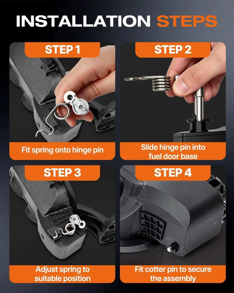 Fuel Tank Repair Kit With Gas Door Spring And Door Hinge Pin For 2019 To 2025 Chevy Silverado And GMC Sierra 1500 2500 3500 Fits 5.8Ft 6.5Ft 6.6Ft Or 8Ft Truck Beds Direct Fit Replacement For Quick Easy Install And Long Lasting Performance. Installation steps for hinge pin and spring on fuel door base