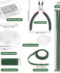 DIY Floral Arrangement Kit With Green Floral Tape And Wire For Boutonniere And Bouquet, Includes wires, pins, ribbon, and cutter