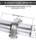 Heavy Duty 304 Stainless Steel Exhaust Flange Repair Pipe Kit For Cars And Trucks With 2 5 Inch Outside Diameter close-up view of the pipe and dimensions