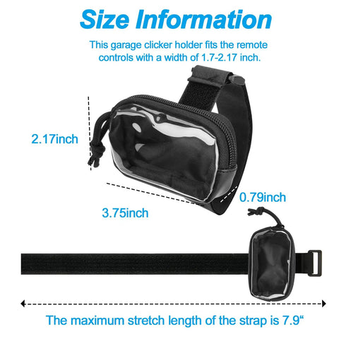 Universal Garage Door Clicker Holder For Car Visor, Adjustable Remote Carrying Case For Most Openers, Black, Size Information