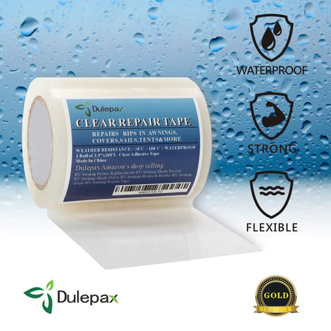 Clear Tent Repair Tape 30 Ft Roll 2.9 In Wide For Tents Awnings Boats RVs And Tarps - Ultra Sticky Weatherproof Patch Kit