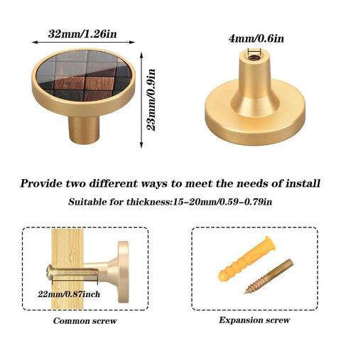 Kick Up Your Kitchen Game With These Slick Textured Wooden Cabinet Knobs Square Drawer Pulls Featuring No Sweat Dual Screw Setup For Any Wall Or Tile Surface Solid Four Pack Hardware, gold knobs with textured acrylic and two installation options.