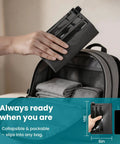 Portable Travel Laundry Washing Bag For Camping Cruise Van Life Lets You Hand Wash Socks And Delicates Right Inside Pack Lighter Clean Gear On The Fly Every Trip, compact size being placed into a backpack.