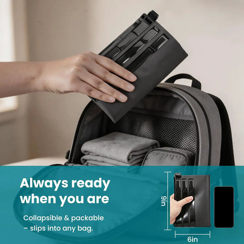 Portable Travel Laundry Washing Bag For Camping Cruise Van Life Lets You Hand Wash Socks And Delicates Right Inside Pack Lighter Clean Gear On The Fly Every Trip, compact size being placed into a backpack.