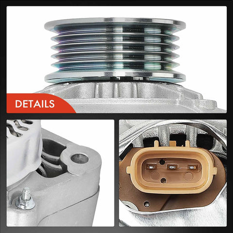 Close-up of alternator details for Toyota Tacoma and T100 1994-1996, showing 5-groove pulley and electrical connector