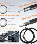 Pro Grade All In One Bike Cable Kit With Stainless Steel Cable Cutter Brake And Shifter Cables Housing Set End Caps Copper Sleeves And ORings For MTB And Road Bikes Repair Easy Upgrade diagram showing cable layers and kit components.