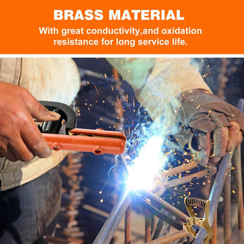Welding scene with 300 Amp Brass T Style Welding Ground Clamp And 300 Amp Brass Electrode Holder Combo for heavy duty projects.