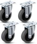 Heavy Duty Four Inch Swivel Caster Wheels Set Of Four With Sturdy Top Plate And High Traction Tpr Rubber Tires for utility carts.