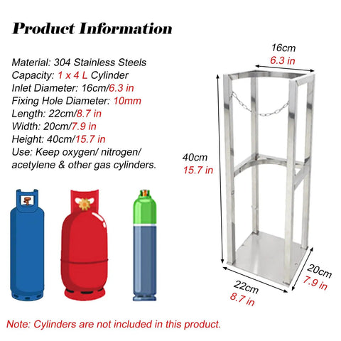 Heavy Duty Stainless Steel Gas Cylinder Storage Rack with Secure Fixed Holder and Protective Chain product dimensions