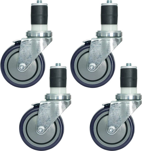 4 Inch Work Table Caster Wheels With Locking Brakes For Stainless Steel Prep Tables Expanding Stem Casters Set Of 4