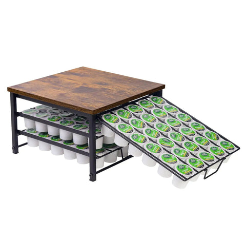 Three Tier Coffee Capsule Drawer Organizer With 90 Pod Capacity Holds K Cups Or Pods Space Saving Countertop Pod Holder For Office Or Home Kitchen No Wobble Easy Snap Together Assembly showing sliding tier with pods
