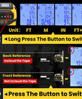4 In 1 Laser Tape Measure With Level And Crosshairs, 130 Ft Laser Range And 16 Ft AutoLock Tape, Large LCD Display, Measures Area, Volume, Pythagorean And Cosine With Crosshair Precision For Quick DIY And Home Projects, unit switch display