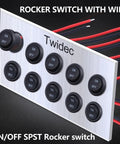 Five Pack 12V Round Rocker Switches SPST Two Pin On Off Toggle For Cars Boats RVs Marine Use With Wires Black Panel
