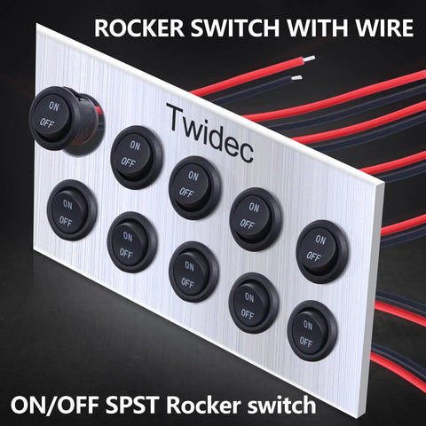 Five Pack 12V Round Rocker Switches SPST Two Pin On Off Toggle For Cars Boats RVs Marine Use With Wires Black Panel